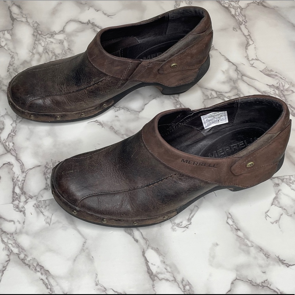 Merrell Brown Leather Clog Mules